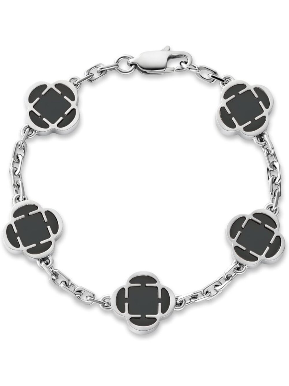 Elegant Black Onyx Clover Stone Bracelet | 4mm Chain | Gold & Silver Accents